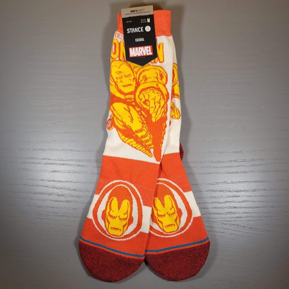 Stance Marvel Iron Man Marquee Casual Crew Socks Unisex Size Medium Orange